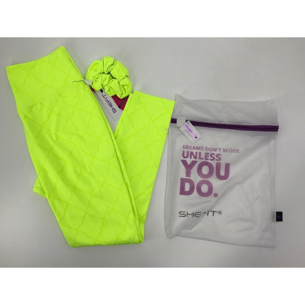 SHEFIT Boss Aloud Legging Woven Pocket Jacquard Neon Yellow Size 1 Luxe NEW
